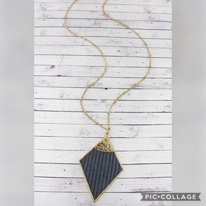 Gray Velvet and Goldtone Diamond Pendant Necklace